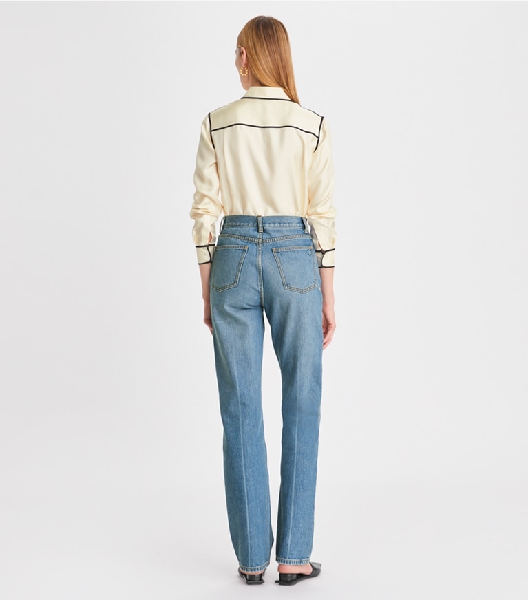 Tory Burch designer tops Camicia Brigitte in twill di seta in New Ivory front