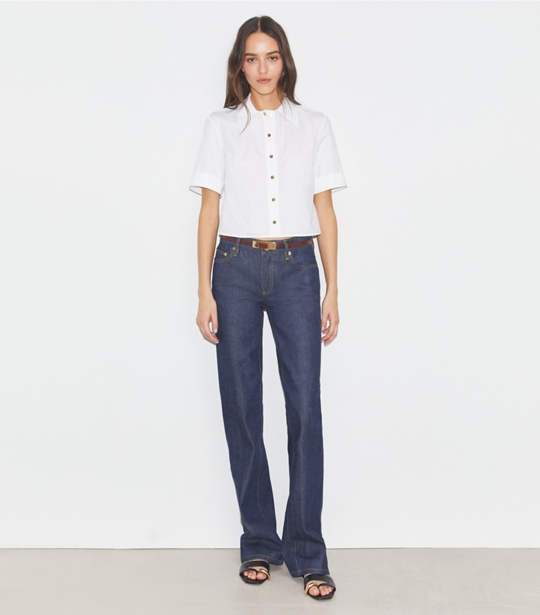 Tory Burch designer tops Camicia Camp in popeline in White front