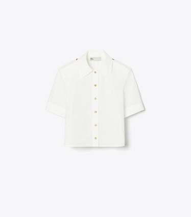 Tory Burch designer tops Camicia Camp in popeline in White front