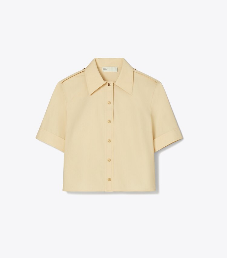 Tory Burch designer tops Camicia Camp in popeline in Soapstone front