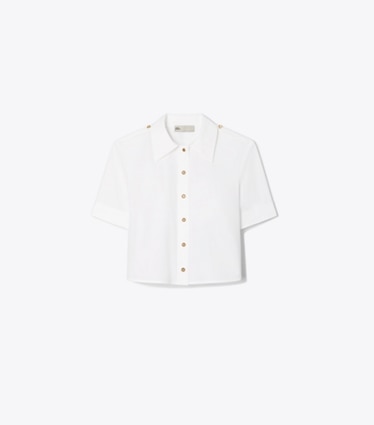 Tory Burch designer tops Camicia Camp in popeline in White front