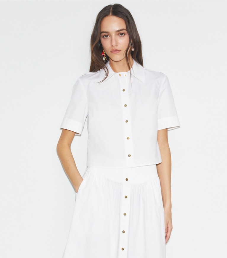 Tory Burch designer tops Camicia Camp in popeline in White front