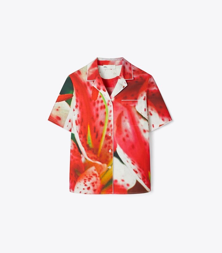 Tory Burch designer copricostume Camicia Camp in twill in Pink Lily front