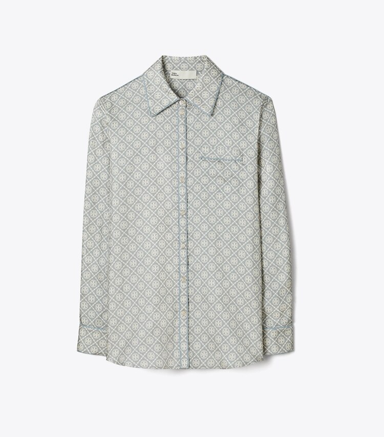 Tory Burch designer tops Camicia con logo in Gray T Monogram Mini front