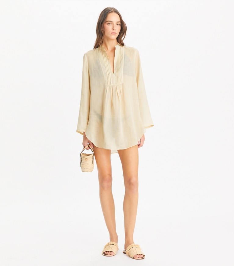 Tory Burch designer copricostume Camicia da spiaggia in ramia in Birch front
