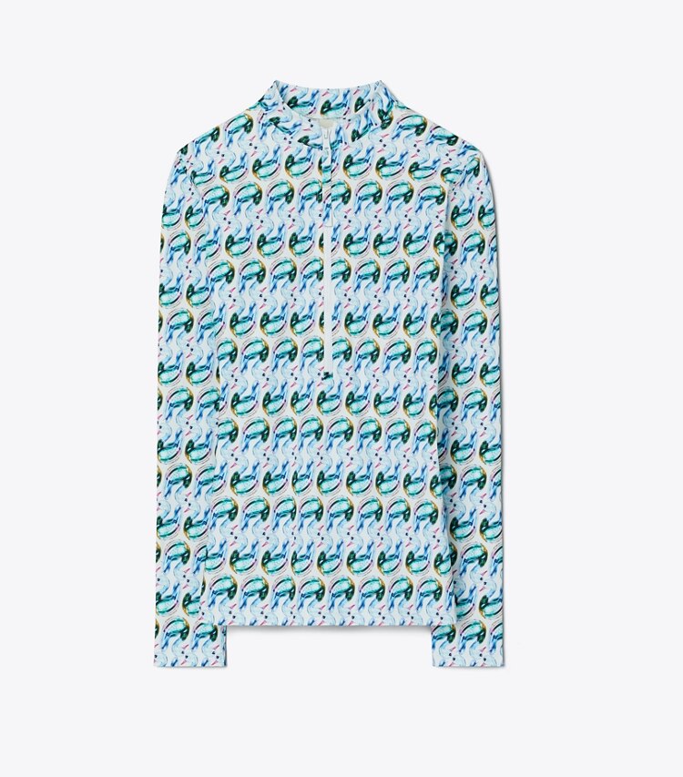 Tory Burch designer copricostume Camicia da surf stampata in Blue Glass Swan Allover front
