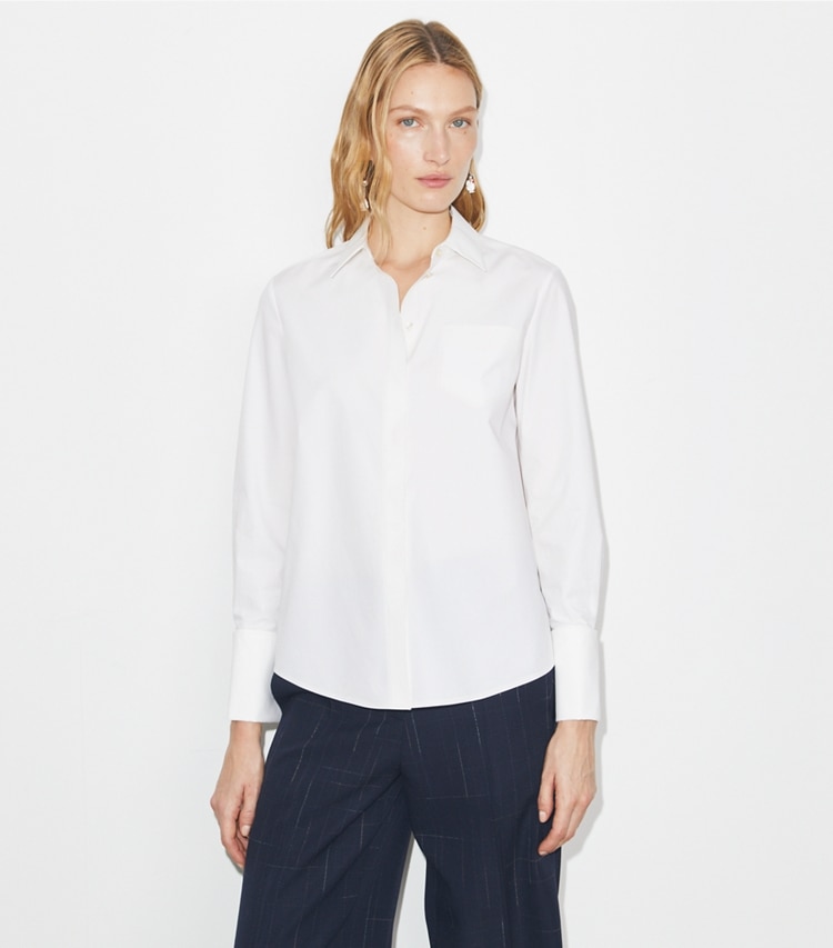Tory Burch designer tops Camicia di cotone in White on model detail