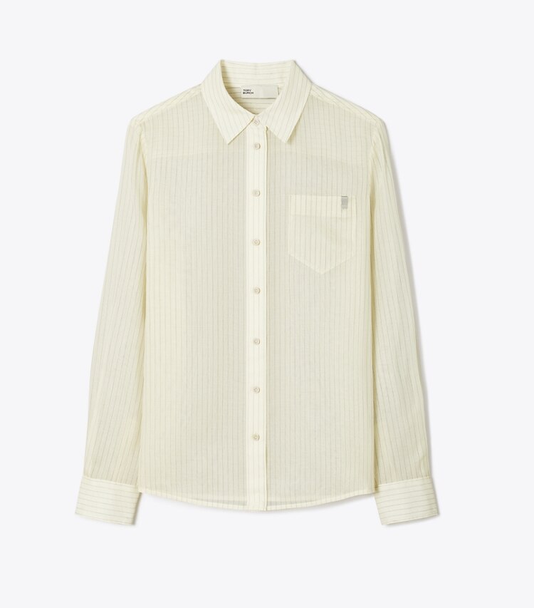 Tory Burch designer tops Camicia in cotone a righe in Cream front