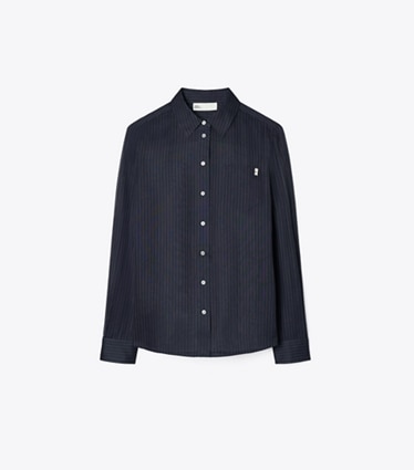 Tory Burch designer tops Camicia in cotone a righe in Navy front