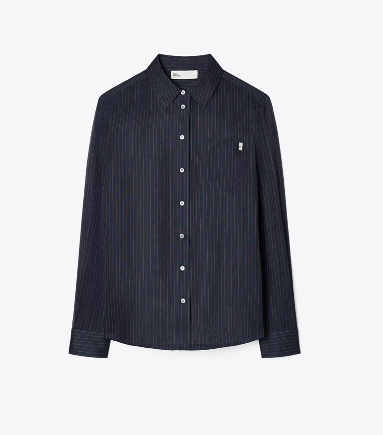 Tory Burch designer tops Camicia in cotone a righe in Navy front