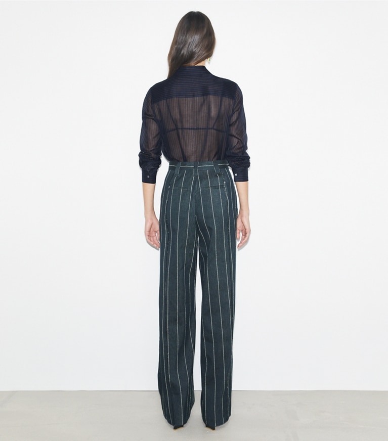 Tory Burch designer tops Camicia in cotone a righe in Navy front