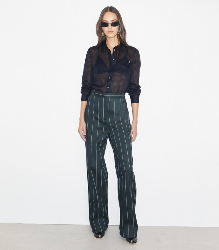 Tory Burch designer tops Camicia in cotone a righe in Navy front