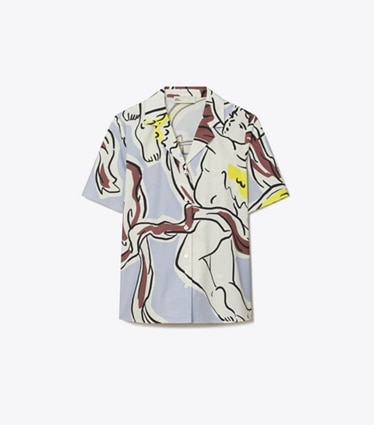 Tory Burch designer copricostume Camicia in cotone Camp in Lilac Cherubs front