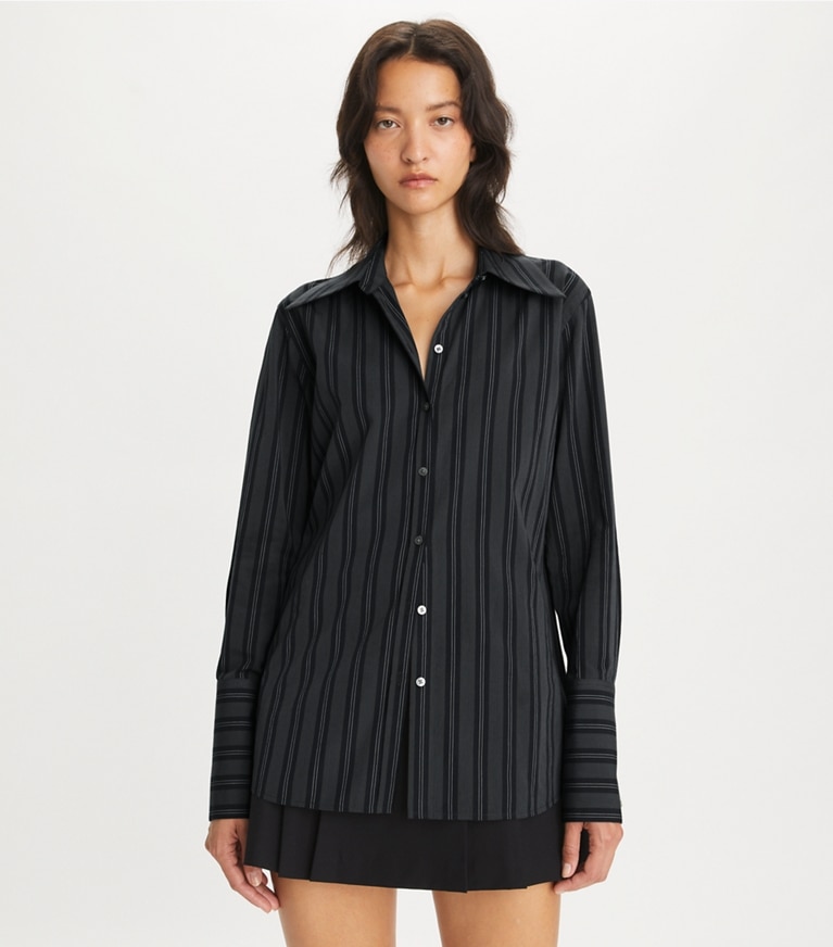 Tory Burch designer tops Camicia in cotone con risvolto in Navy Blue front