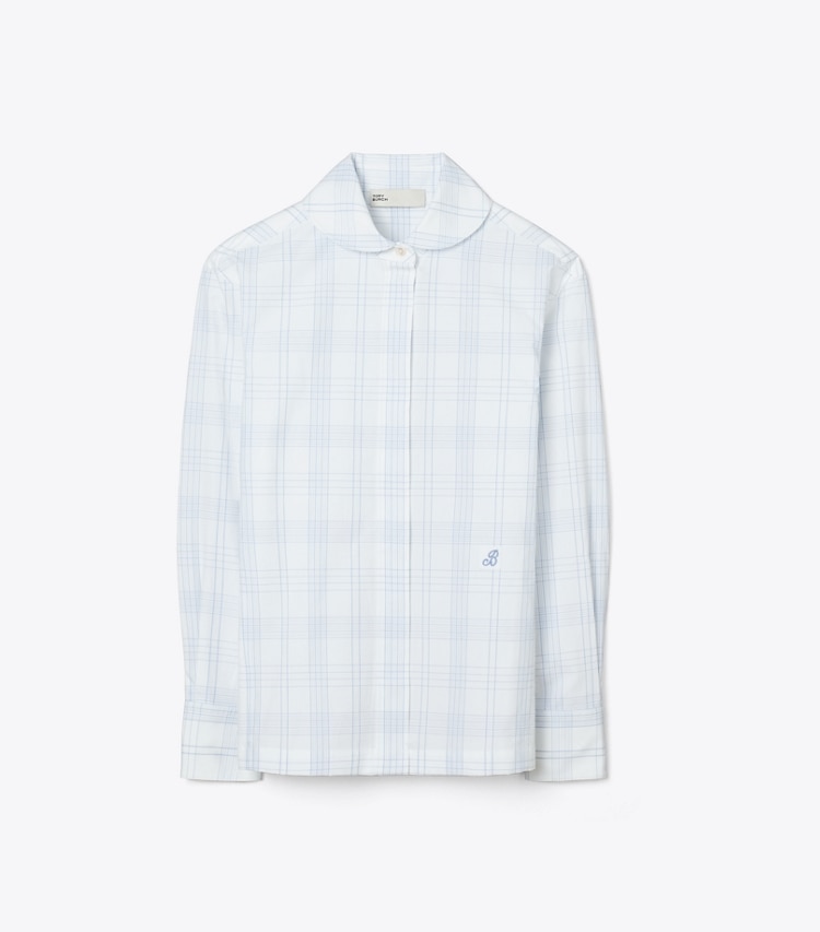 Tory Burch designer tops Camicia in cotone con stampa tartan in White / Blue front