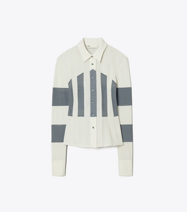 Tory Burch designer tops Camicia in lana in Chalk Gray front