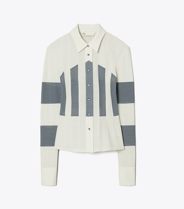 Tory Burch designer tops Camicia in lana in Chalk Gray front