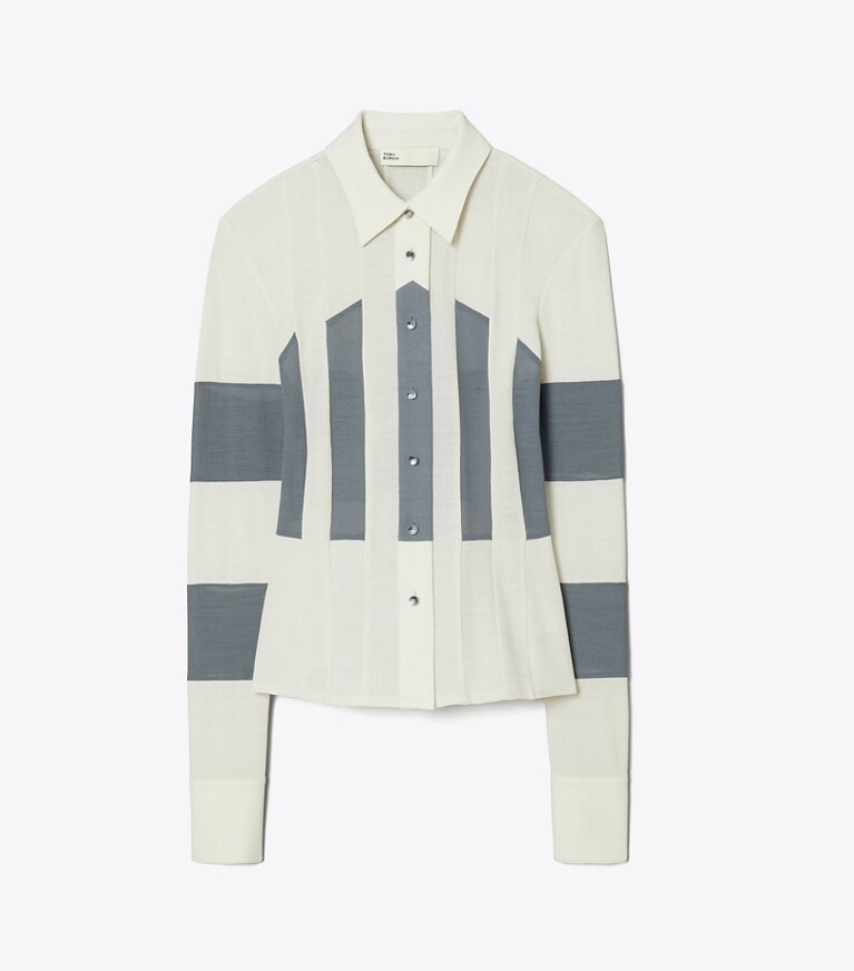 Tory Burch designer tops Camicia in lana in Chalk Gray front