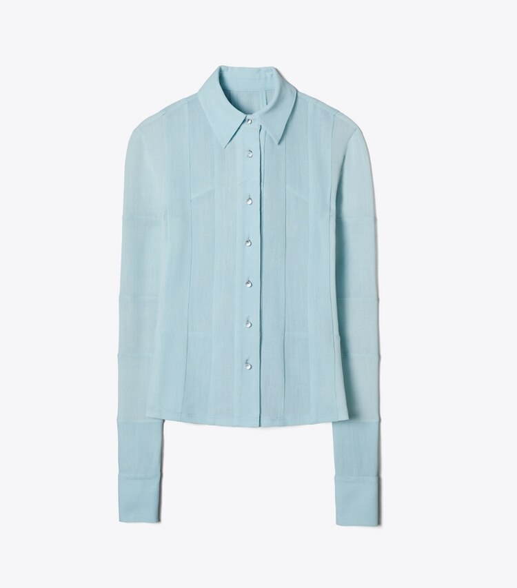 Tory Burch designer tops Camicia in lana in Frozen Blue front
