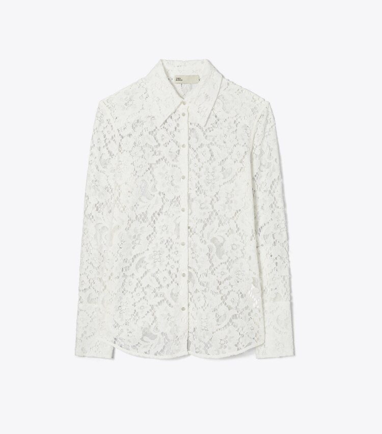 Tory Burch designer tops Camicia in pizzo con risvolto in White front