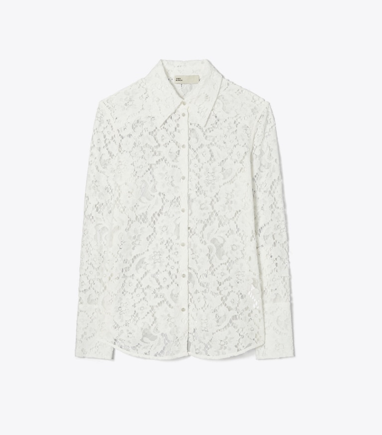 Tory Burch designer tops Camicia in pizzo con risvolto in White front