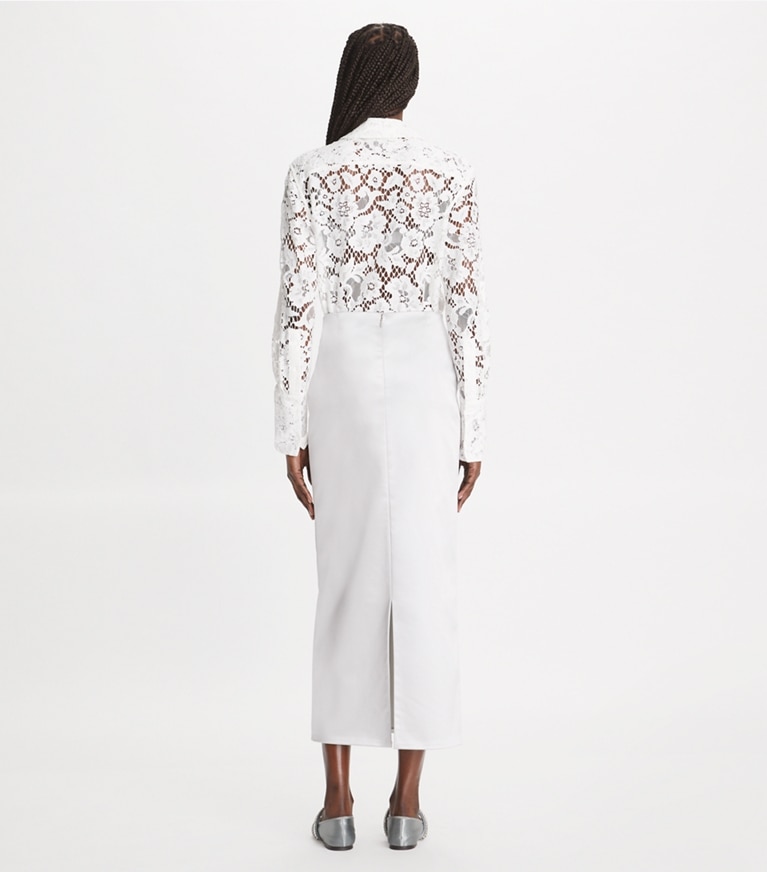 Tory Burch designer tops Camicia in pizzo con risvolto in White on model back
