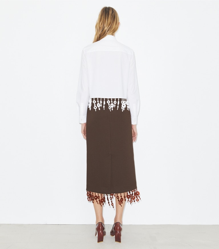 Tory Burch designer tops Camicia in popeline decorata con cristalli in White front