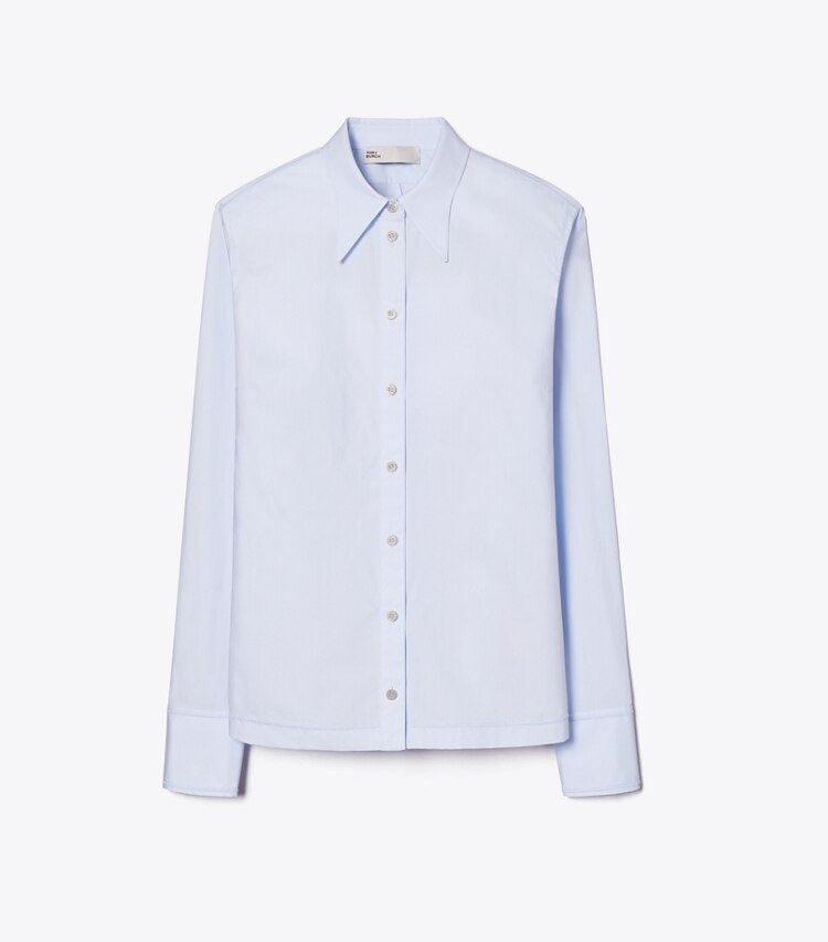 Tory Burch designer tops Camicia in popeline di cotone in Crisp Blue front