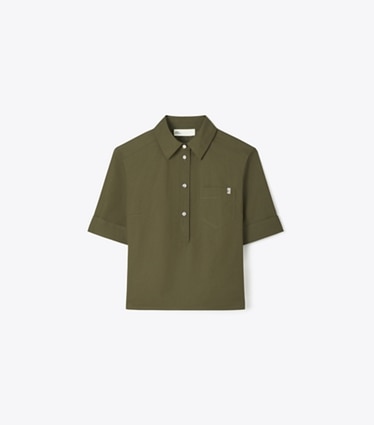 Tory Burch designer tops Camicia in popeline in Olive Pesto front