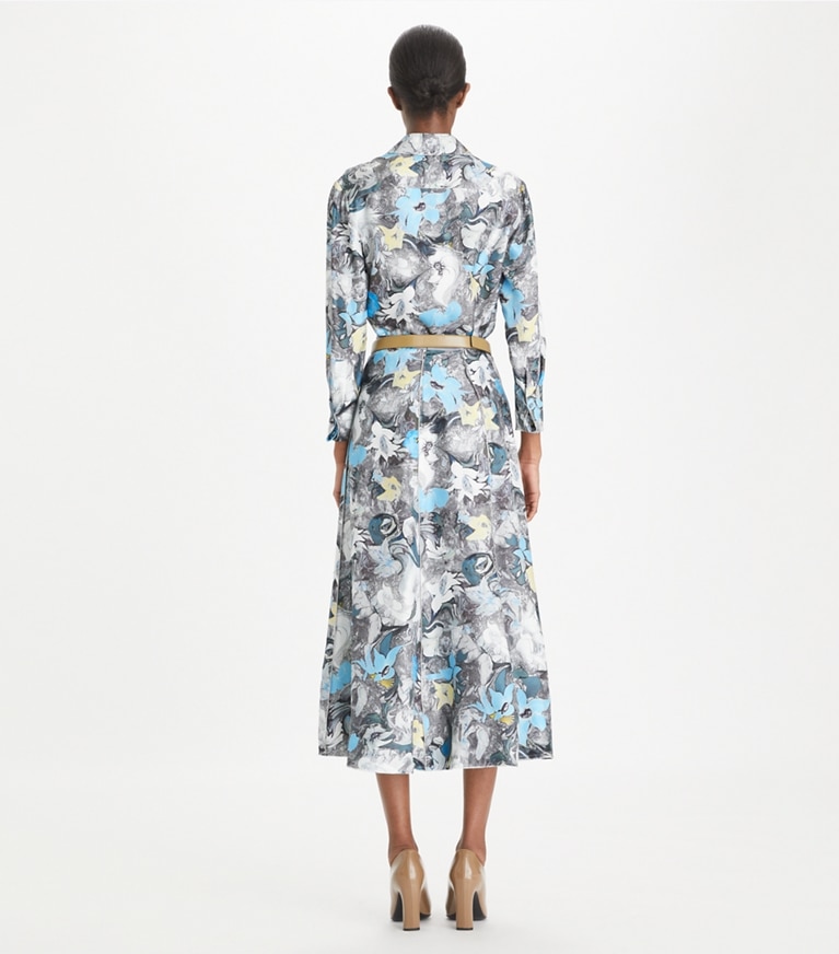 Tory Burch designer tops Camicia in seta stampata con polsini in Blue Tripped Out Flowers front