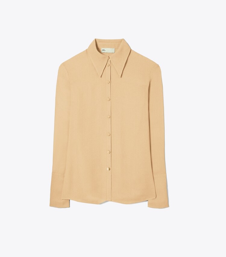 Tory Burch designer tops Camicia in viscosa con risvolto in Warm Vanilla front