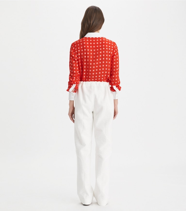 Tory Burch designer tops Camicia jacquard color-block in Pepperoncini Nothing Ditsy front