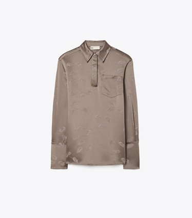 Tory Burch designer tops Camicia jacquard con polsini risvoltati in Pale Mauve front