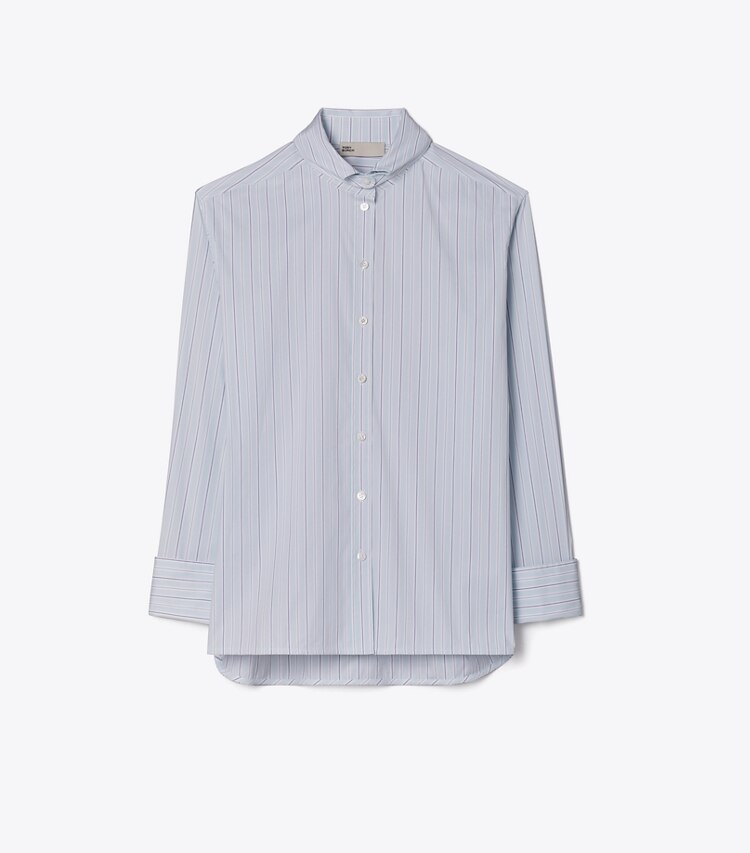 Tory Burch diseñador tops Camisa de algodón a rayas en Blue Stripe frente