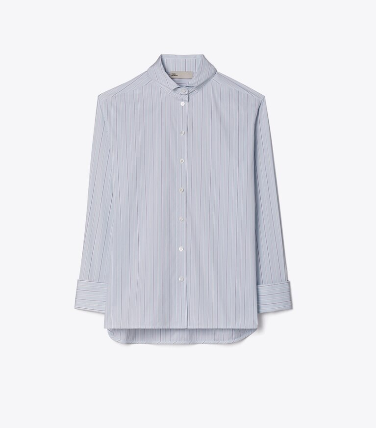 Tory Burch diseñador tops Camisa de algodón a rayas en Blue Stripe frente