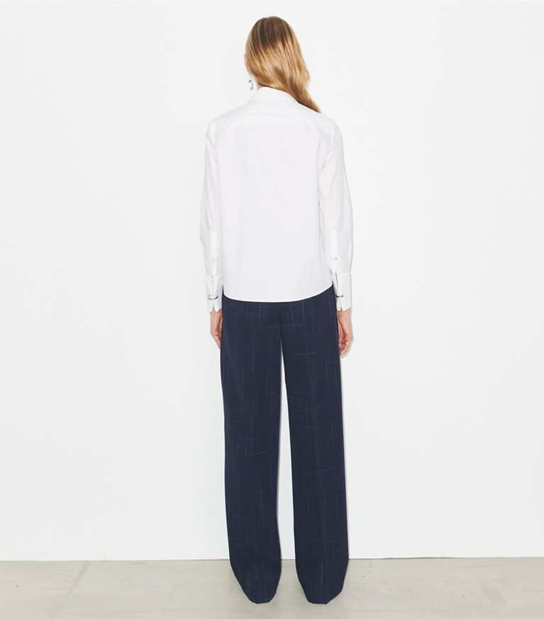 Tory Burch diseñador tops Camisa de algodón en White parte posterior en modelo