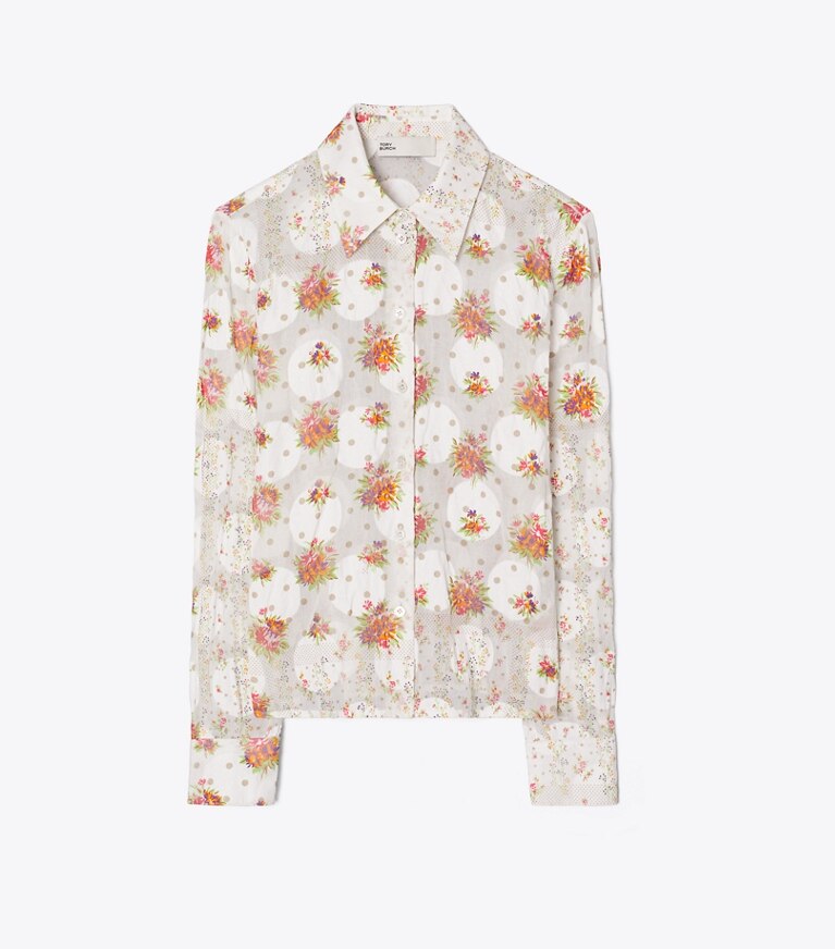 Tory Burch diseñador tops Camisa de jacquard de algodón en Multi Floral frente