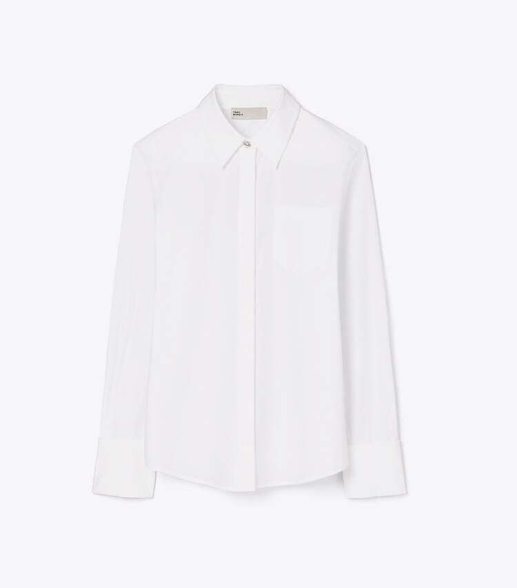 Tory Burch diseñador tops Camisa de popelina Bunny Knot en White frente