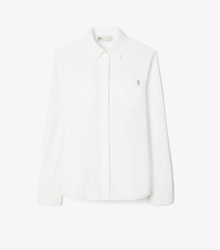 Tory Burch diseñador tops Camisa de poplín de algodón en White frente