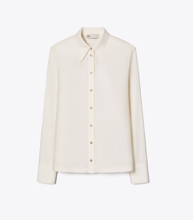 Tory Burch diseñador tops Camisa de poplín de algodón en Ivory / Ivory frente