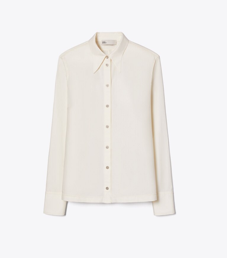 Tory Burch diseñador tops Camisa de poplín de algodón en Ivory / Ivory frente