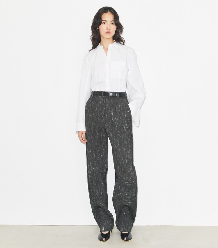 Tory Burch diseñador tops Camisa de poplín de algodón en White frente en modelo