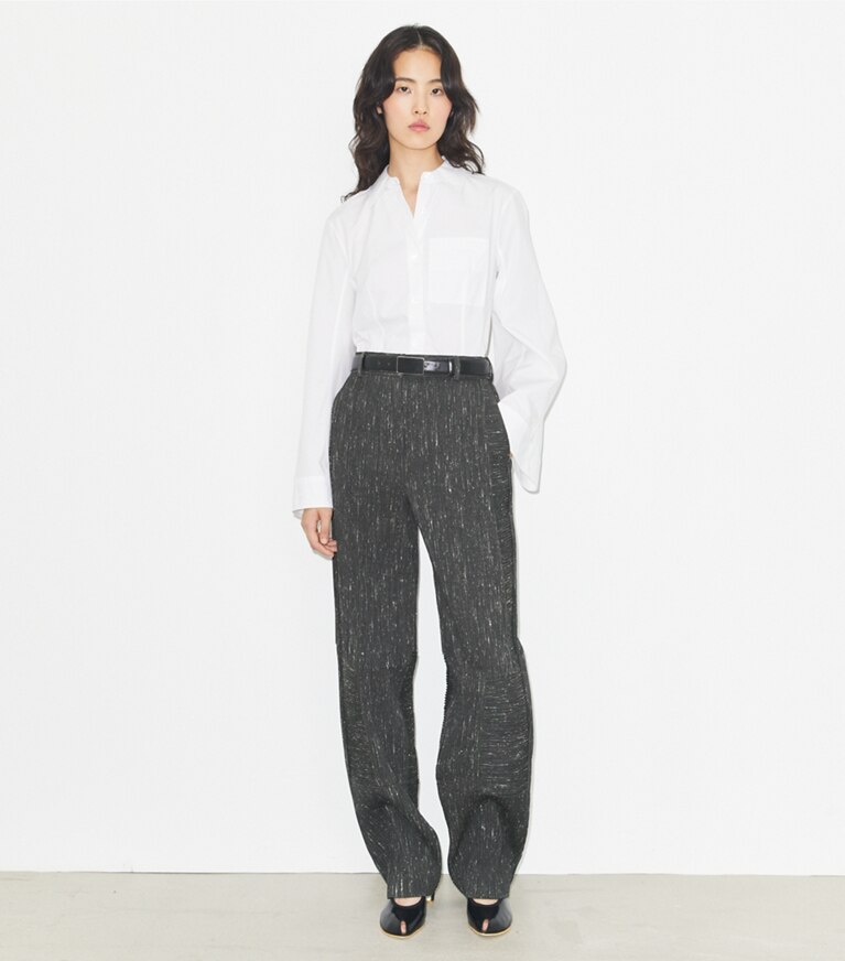 Tory Burch diseñador tops Camisa de poplín de algodón en White frente en modelo