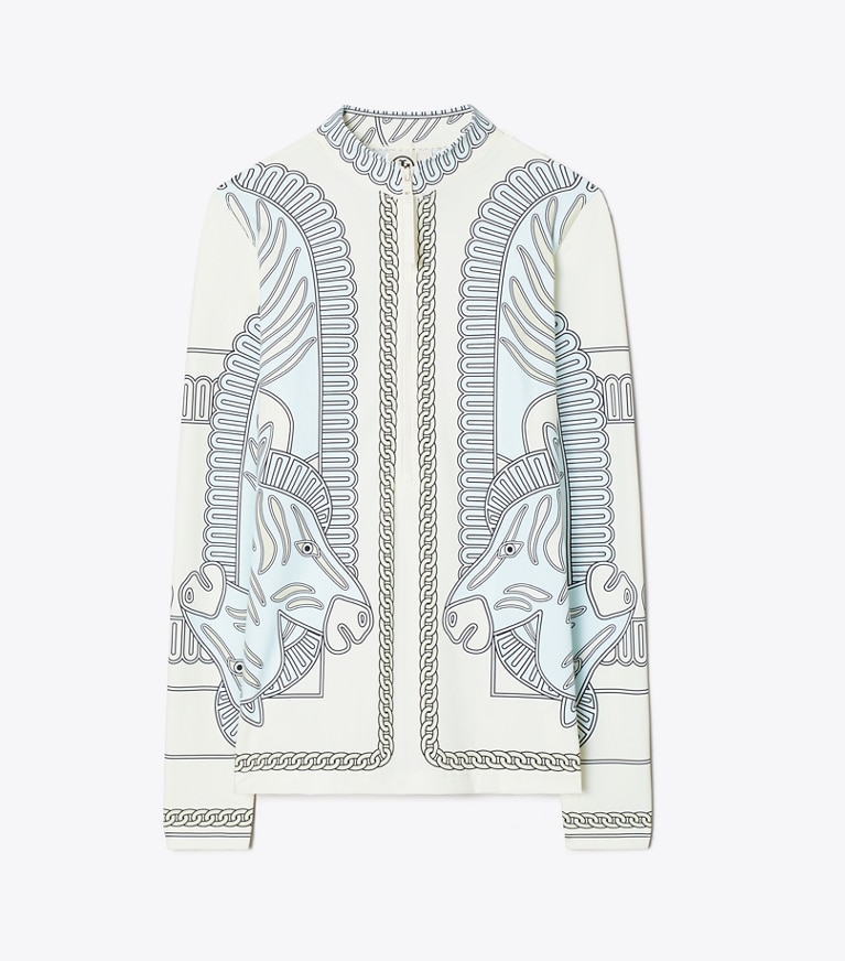 Tory Burch diseñador pareos Camisa de surf estampada en Blue Zebra Scarf frente