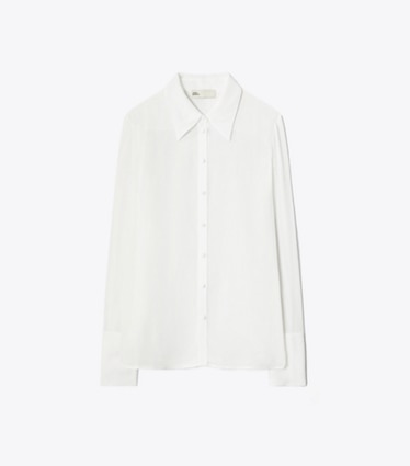 Tory Burch diseñador partes de arriba Camisa de viscosa con puños en Marshmallow frente