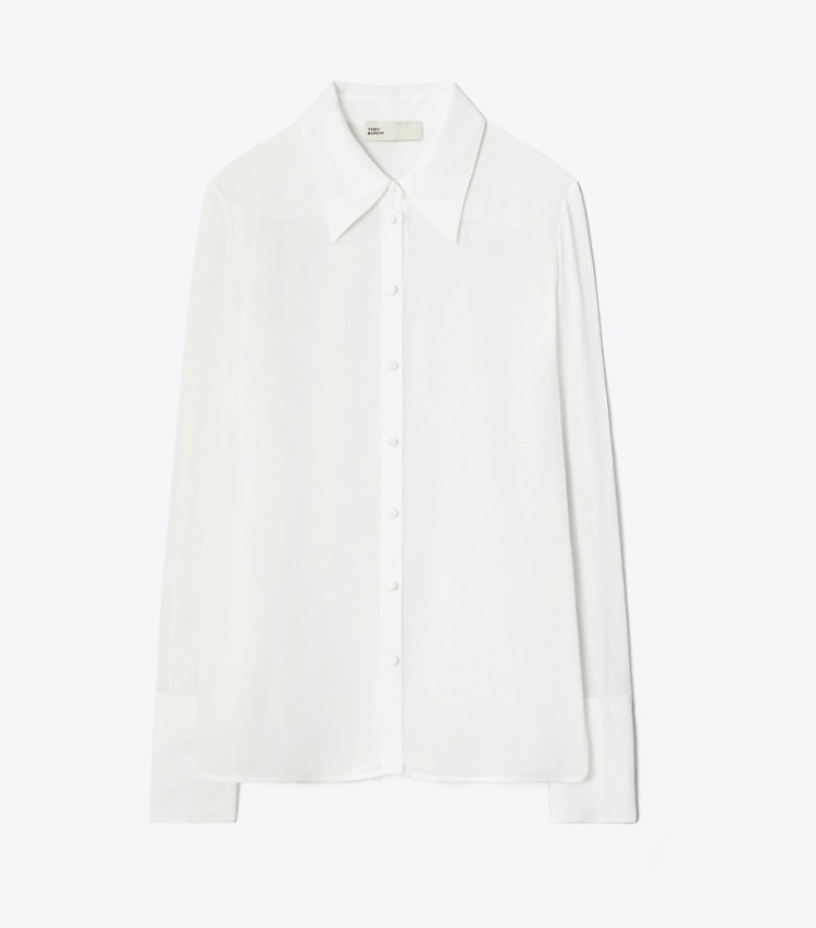 Tory Burch diseñador partes de arriba Camisa de viscosa con puños en Marshmallow frente