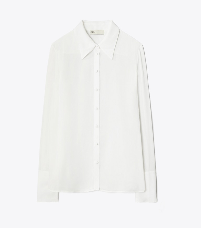 Tory Burch diseñador partes de arriba Camisa de viscosa con puños en Marshmallow frente