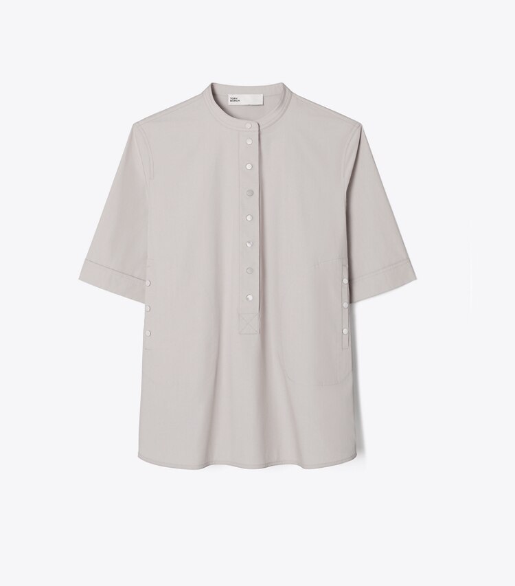 Tory Burch diseñador tops Camisa tipo camp de algodón en Gray frente