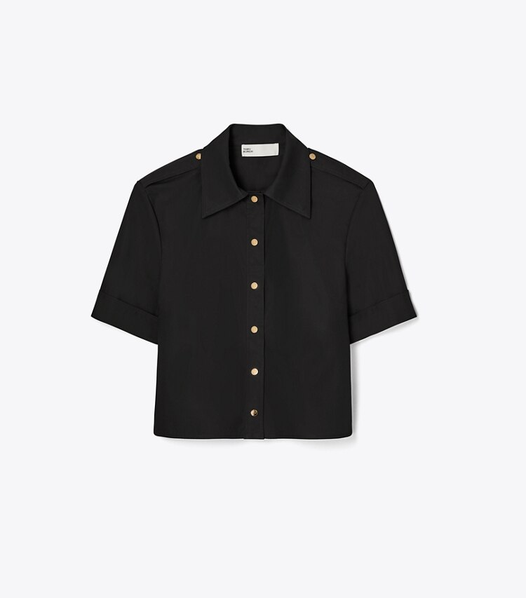 Tory Burch diseñador tops Camisa tipo camp de poplín en Black frente