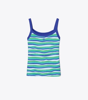 Tory Burch diseñador ropa de playa Camiseta de algodón a rayas sin mangas en Blue Stripe frente